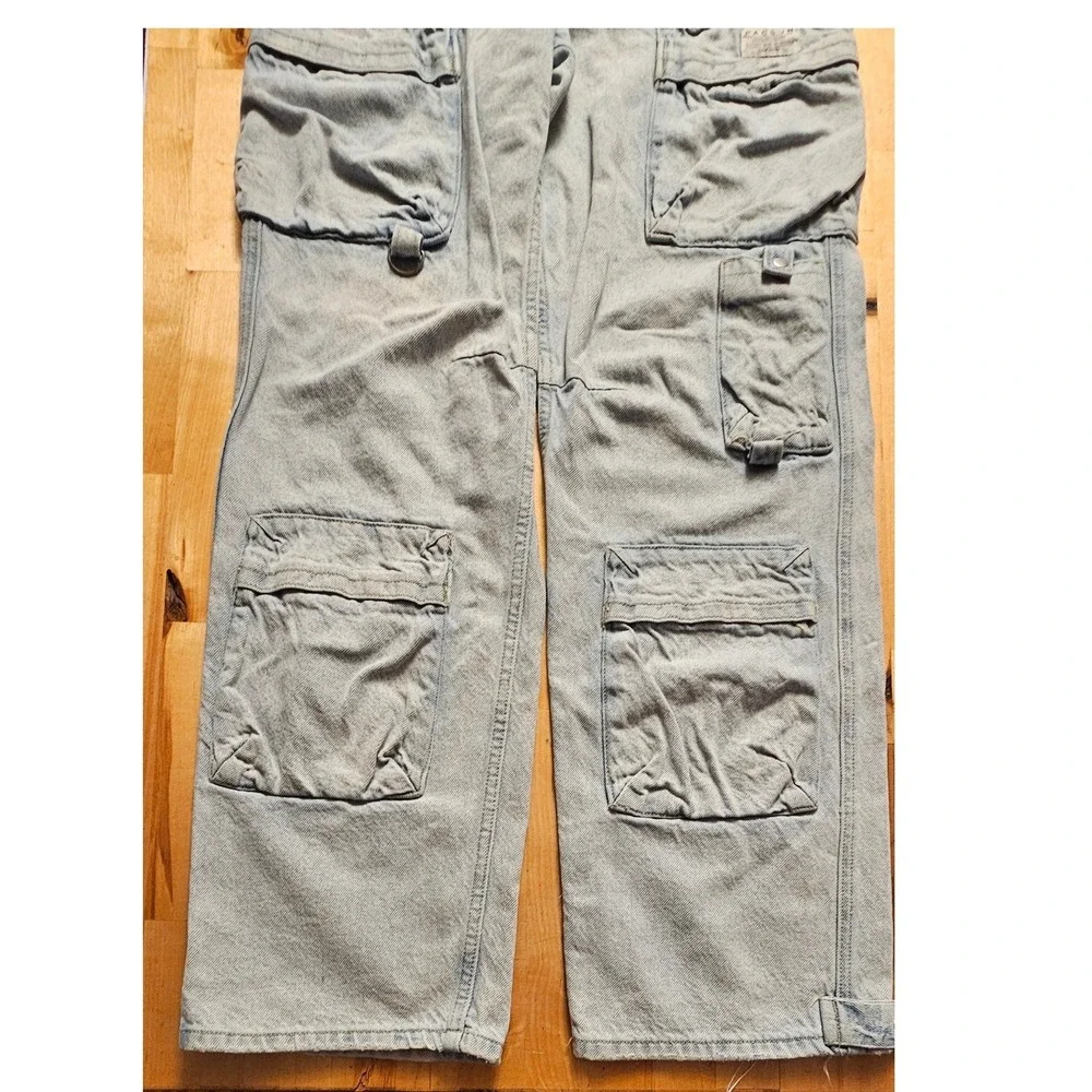 PacSun Baggy Cargo Jeans Light Wash Blue Denim Utility Pants 31x32 Mens